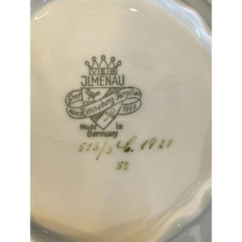 Vintage German Porcelain Trinket Dish, JLMenau Floral Gilt‎ Vanity Bowl